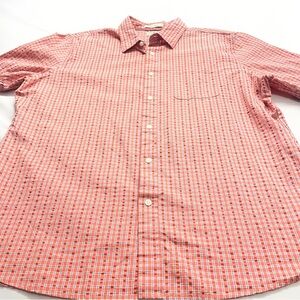 L.L. Bean Men's Orange Plaid Button Down Shirt XL Short Sleeve Seersucker